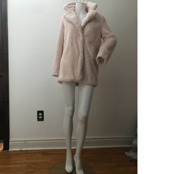Forever 21 Soft Teddy Plush Fur Jacket Coat Pastel Pink Rose Cream Shaggy Long - Picture 4 of 6